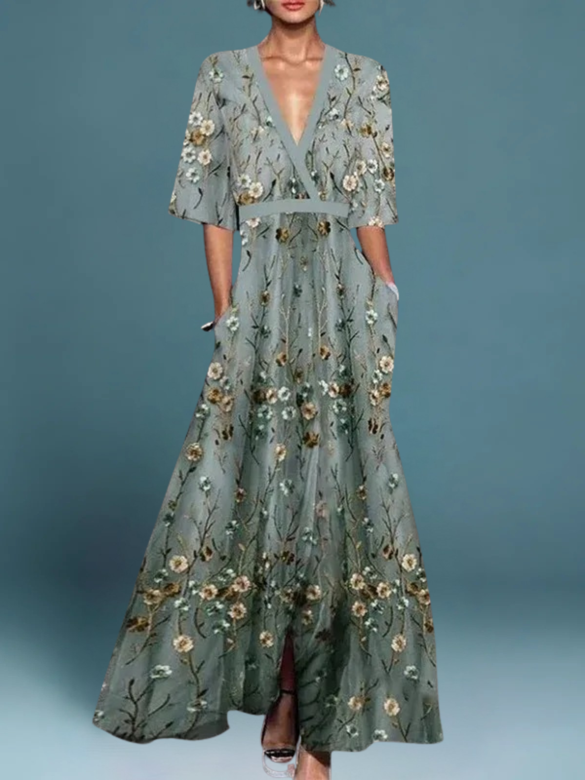 BENFIERI™ | Océane – Elegant Lång Klänning med Blommor