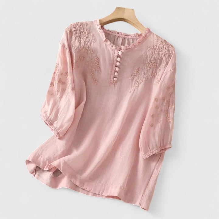 BENFIERI™ | Sorelia – Blus i bomullsvoile med broderade axlar