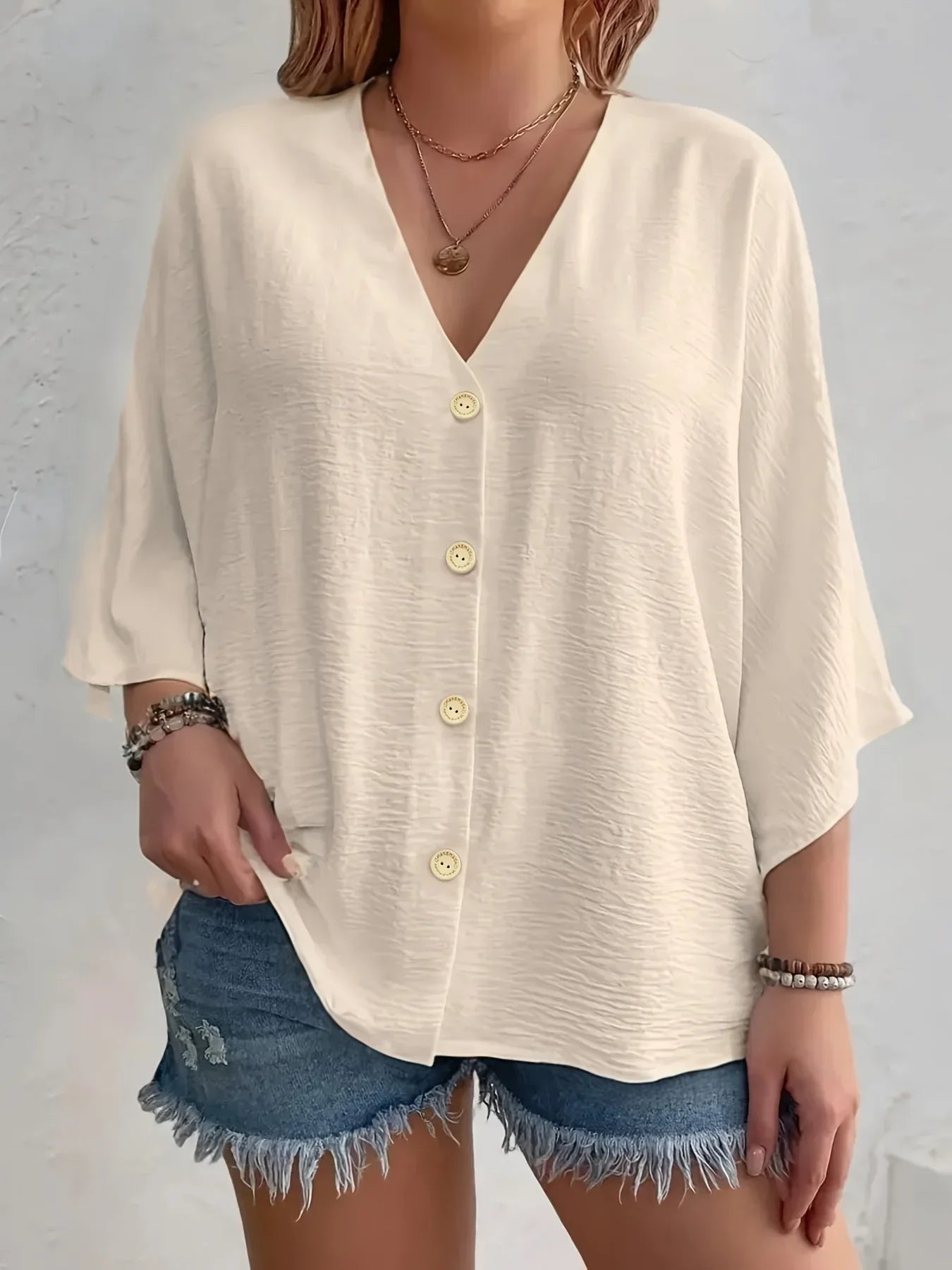 BENFIERI™| Signe – Blus med knäppning och ¾-ärm