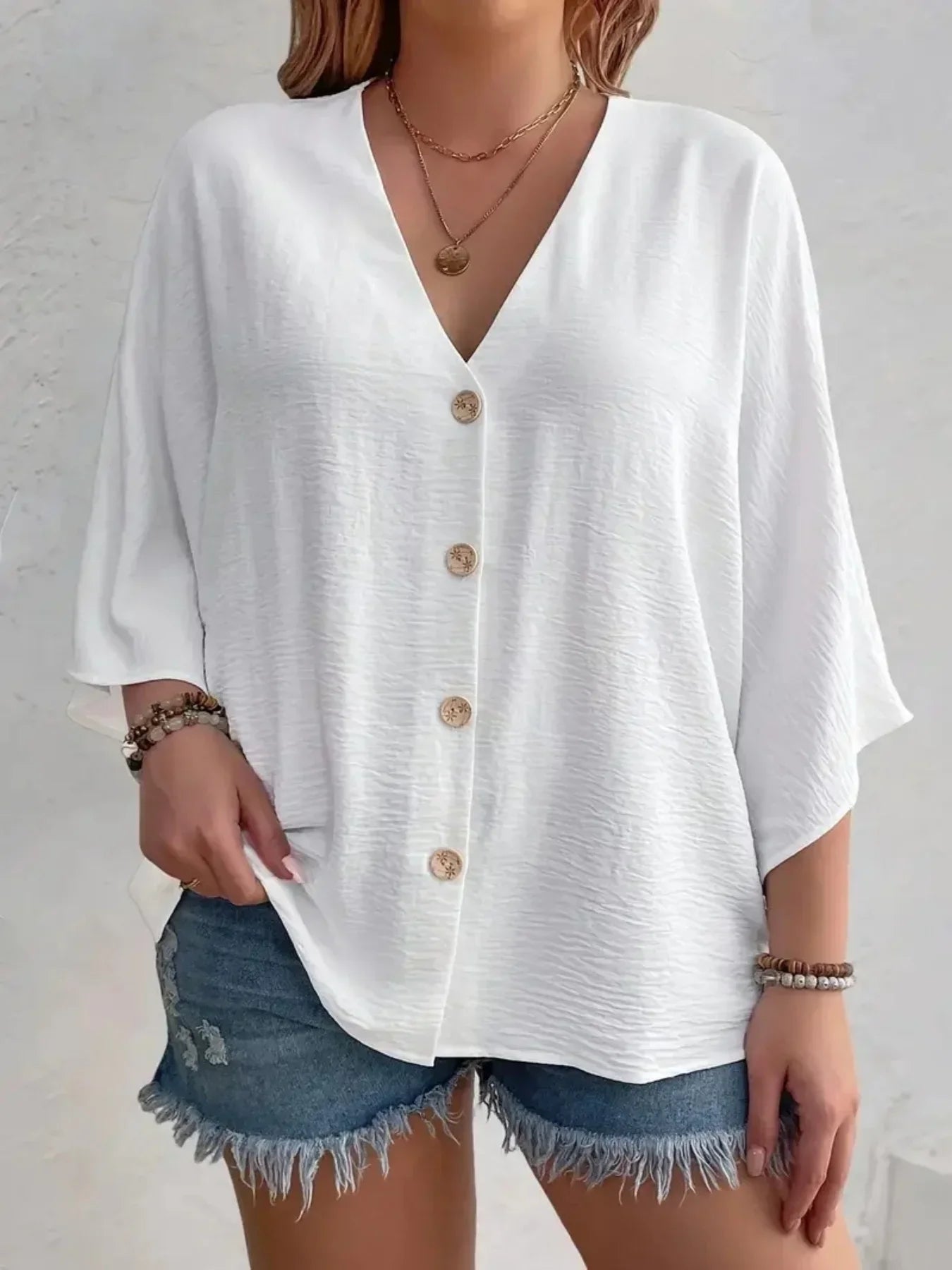 BENFIERI™| Signe – Blus med knäppning och ¾-ärm