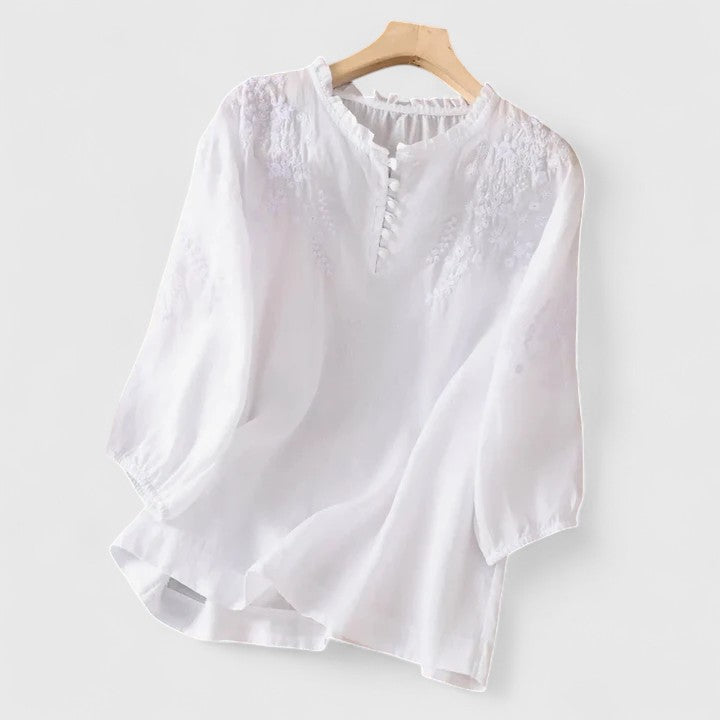 BENFIERI™ | Sorelia – Blus i bomullsvoile med broderade axlar