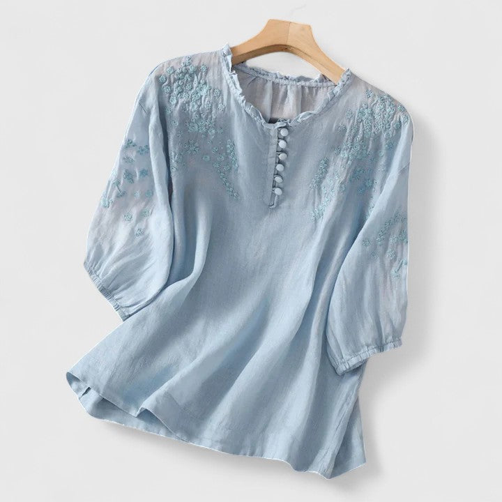 BENFIERI™ | Sorelia – Blus i bomullsvoile med broderade axlar