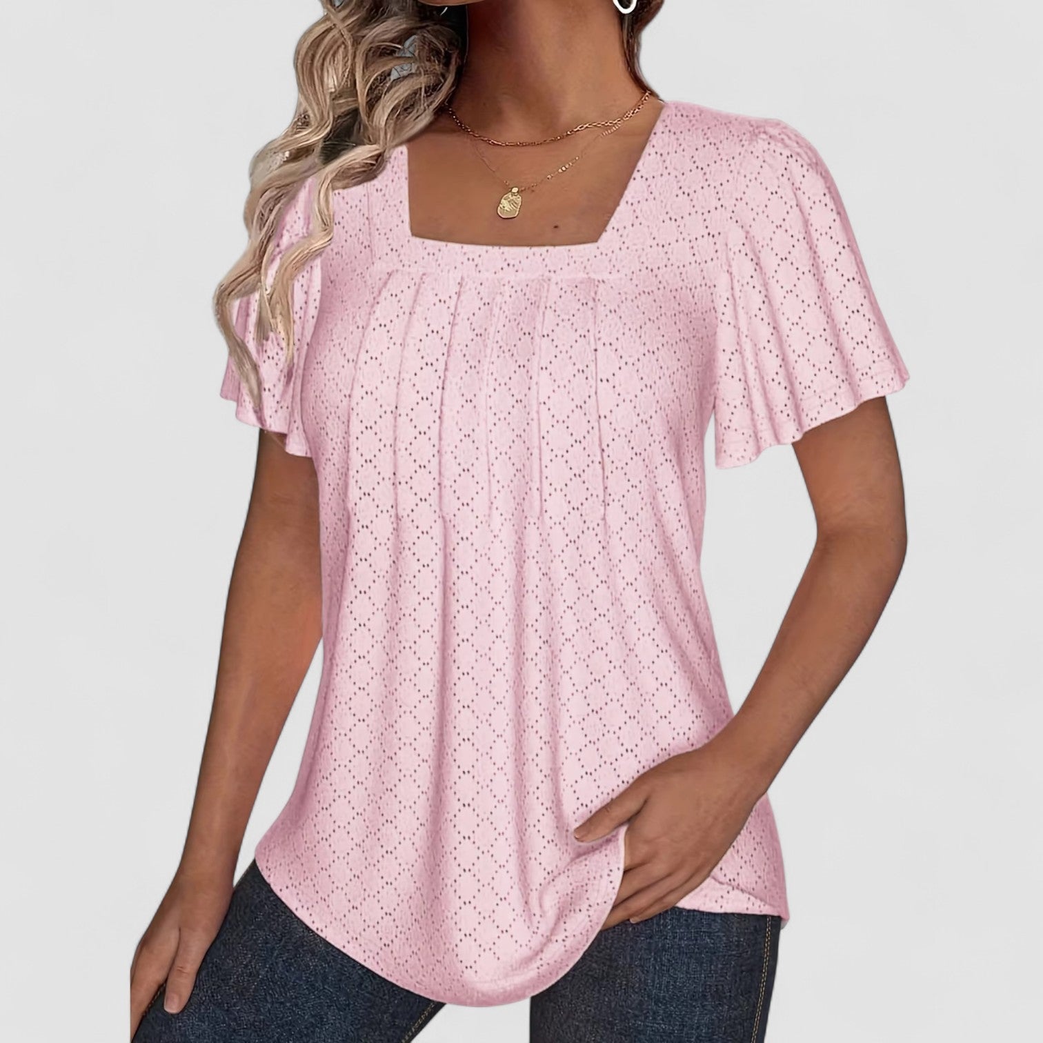 BENFIERI™ | Mirelle – Blus med fyrkantig halsringning och textur
