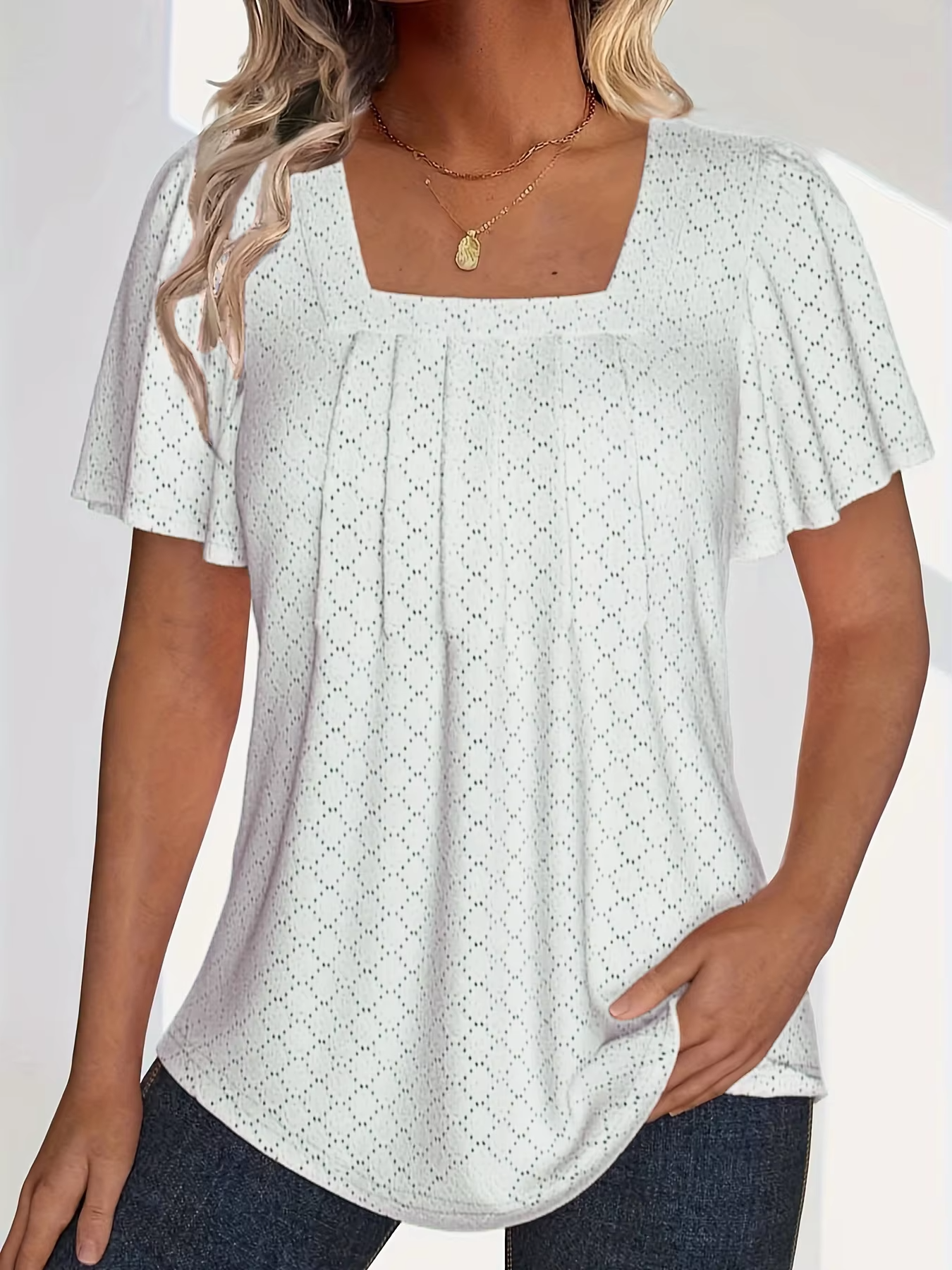 BENFIERI™ | Mirelle – Blus med fyrkantig halsringning och textur