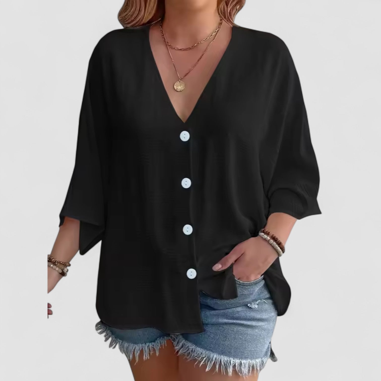 BENFIERI™| Signe – Blus med knäppning och ¾-ärm